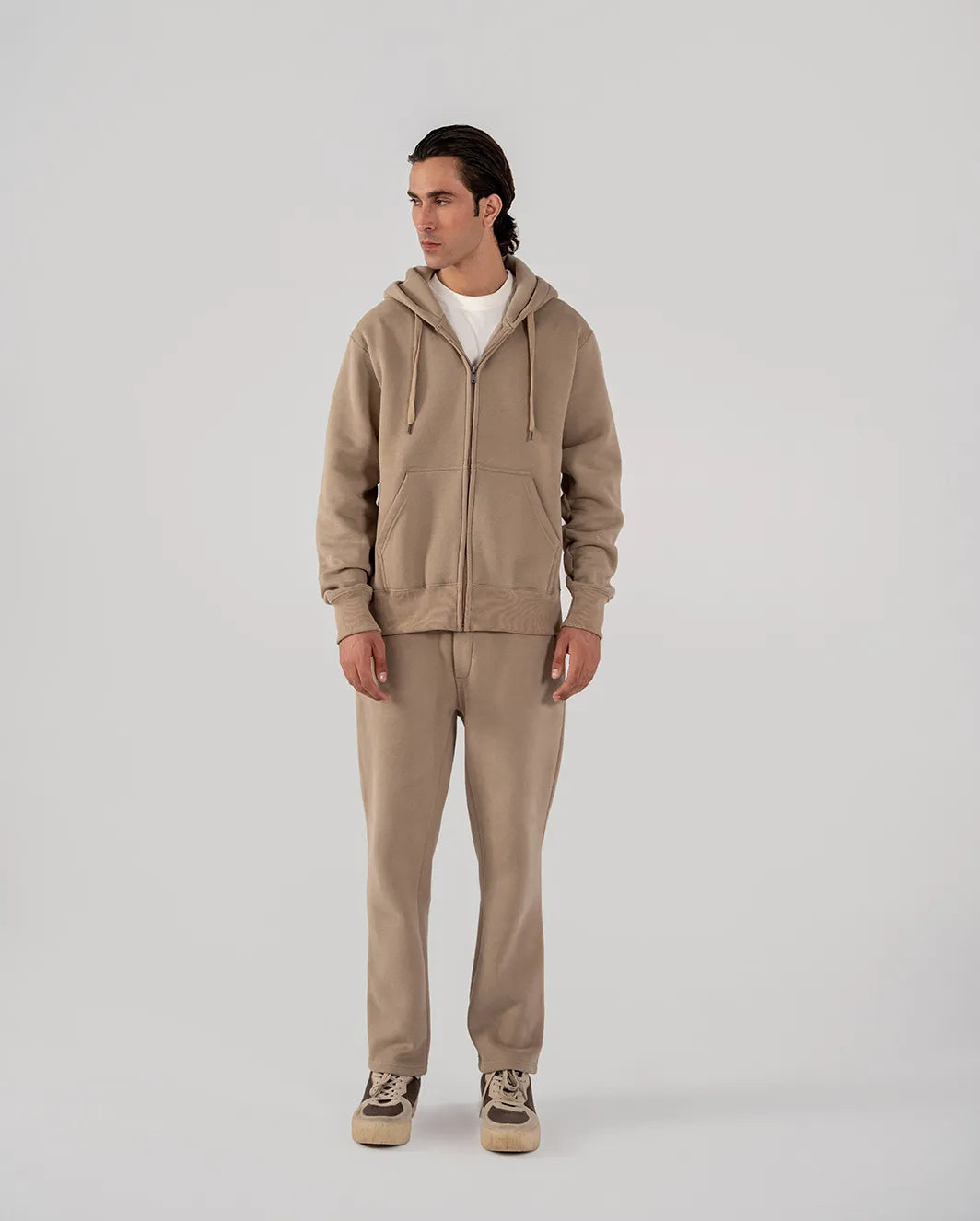 Men's Fleece Zipper Hoodie (Taupe Brown)