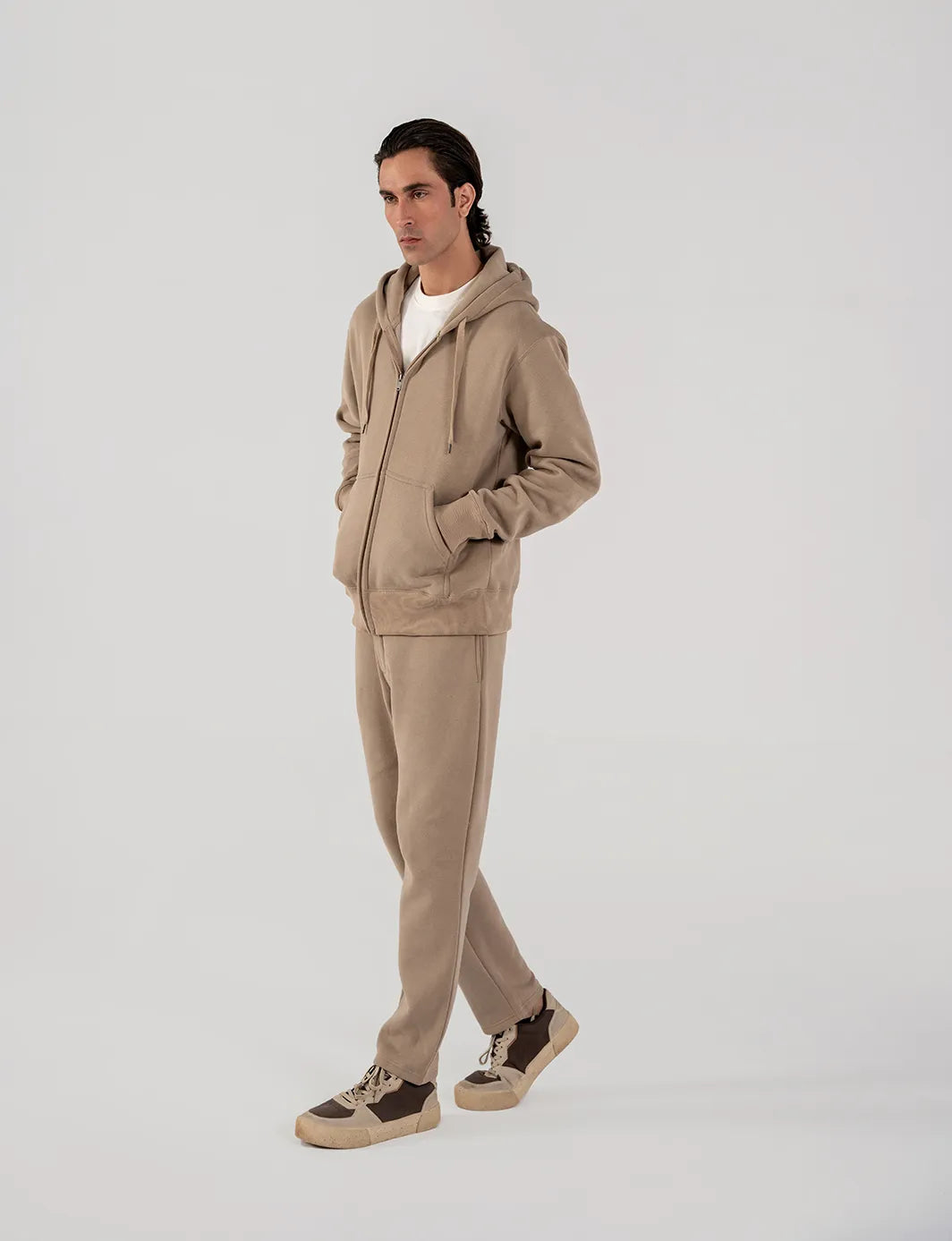 Men's Fleece Zipper Hoodie (Taupe Brown)