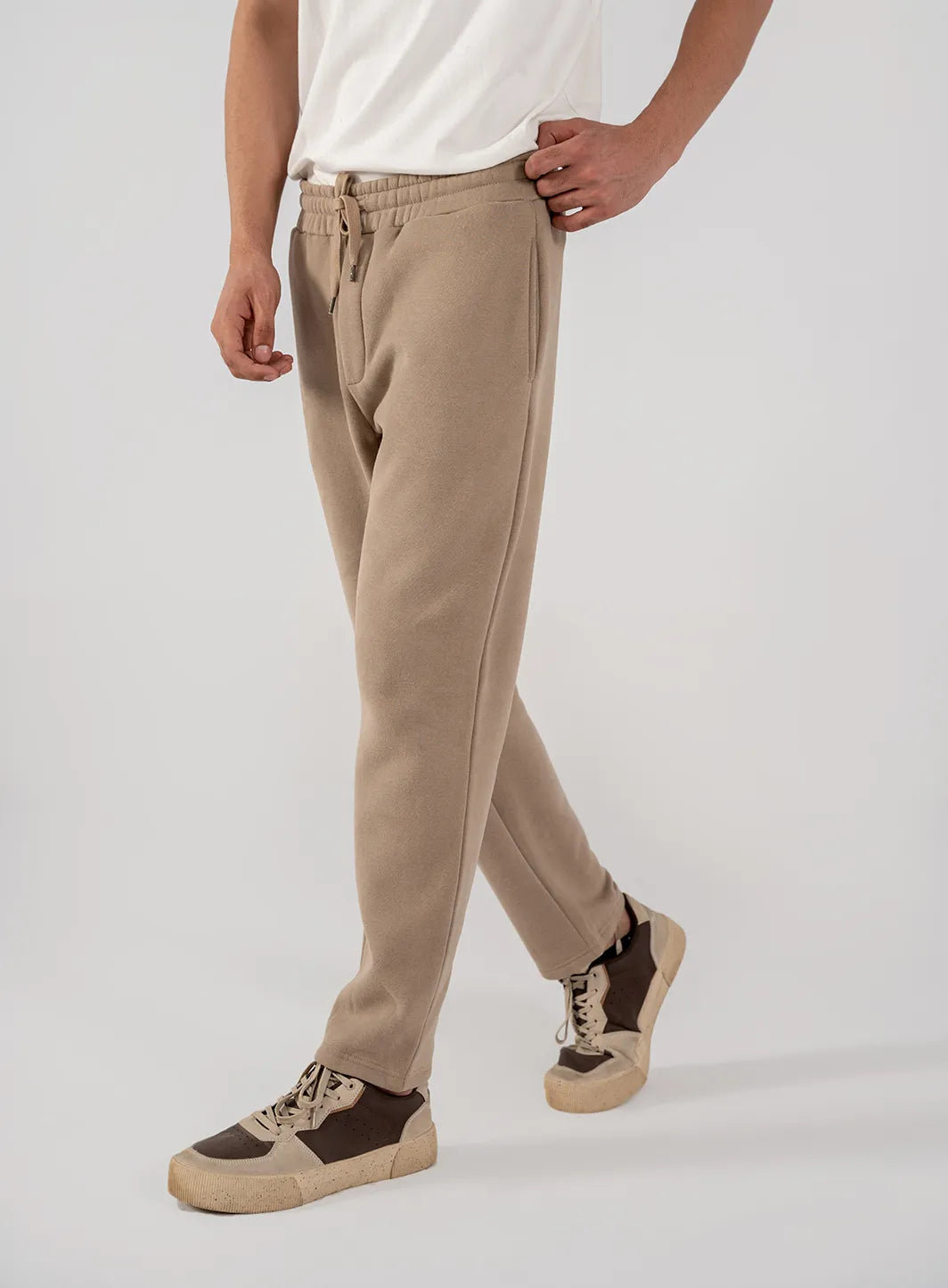 Men's Fleece Straight Cut Trousers (Taupe Brown)