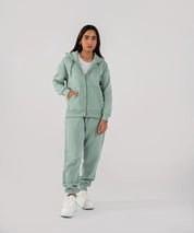 Ladies Fleece Zipper Hoodie (Light Teal)