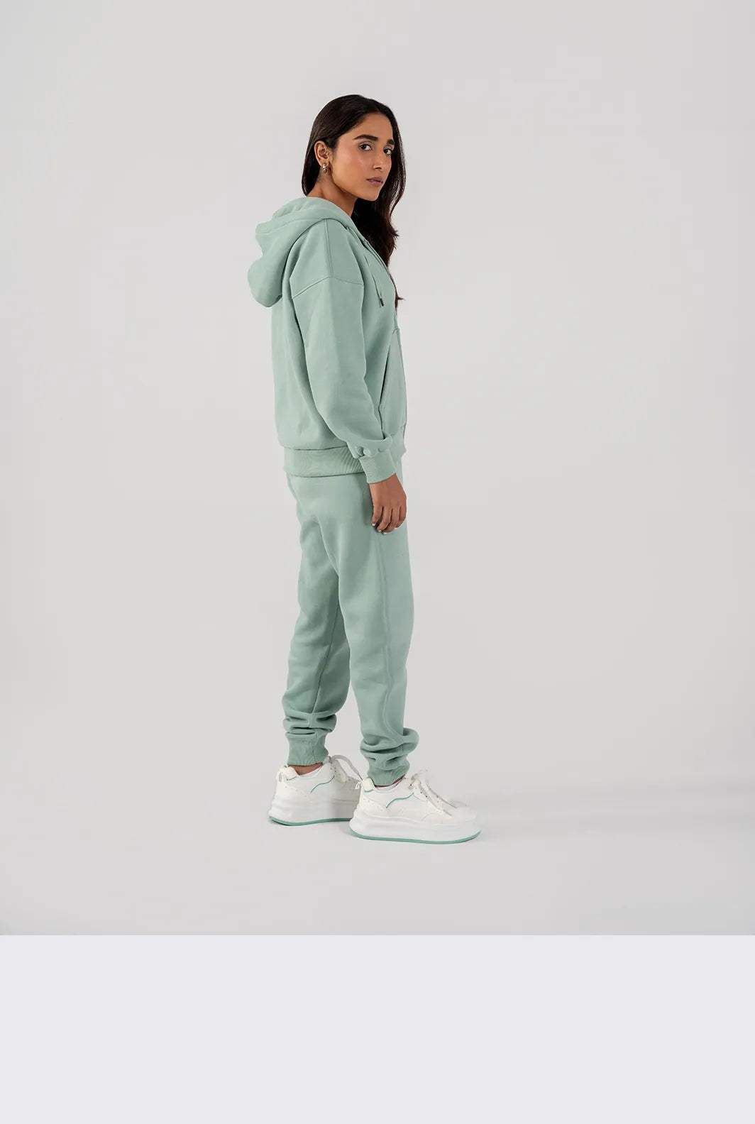 Ladies Fleece Zipper Hoodie (Light Teal)