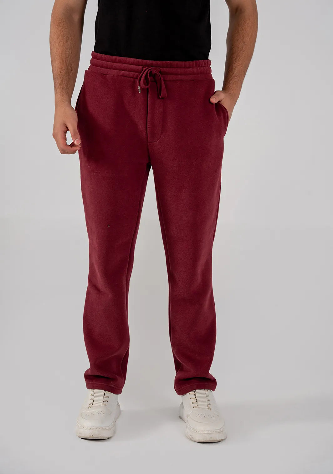 Men's Fleece Straight Cut Trousers (Burgundy)
