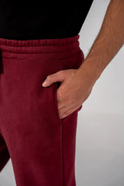 Men's Fleece Straight Cut Trousers (Burgundy)