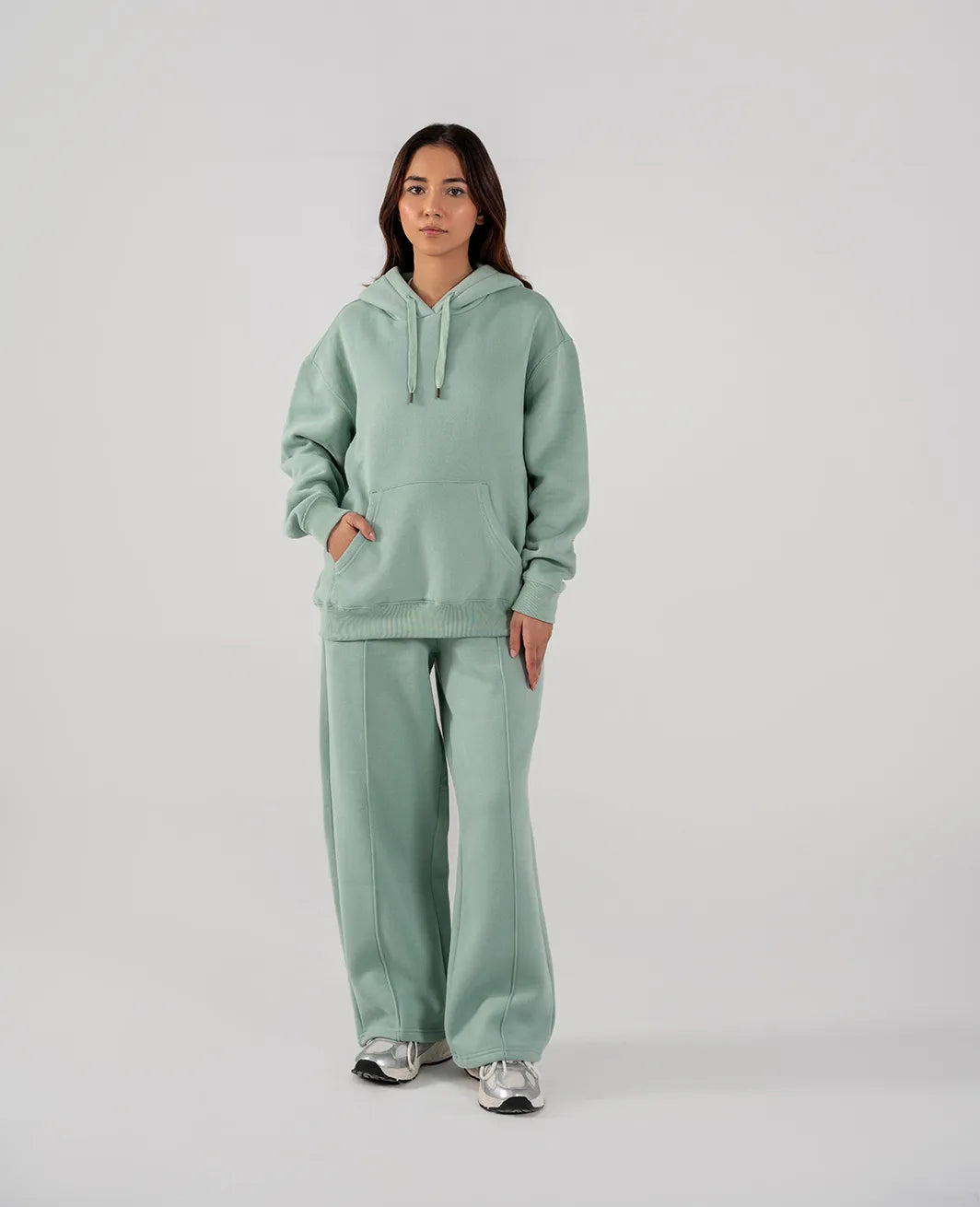 Ladies Fleece Hoodie (Light Teal)