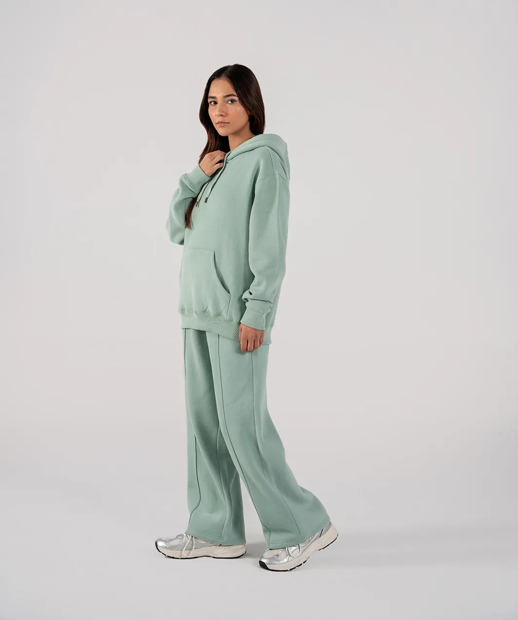 Ladies Fleece Hoodie (Light Teal)