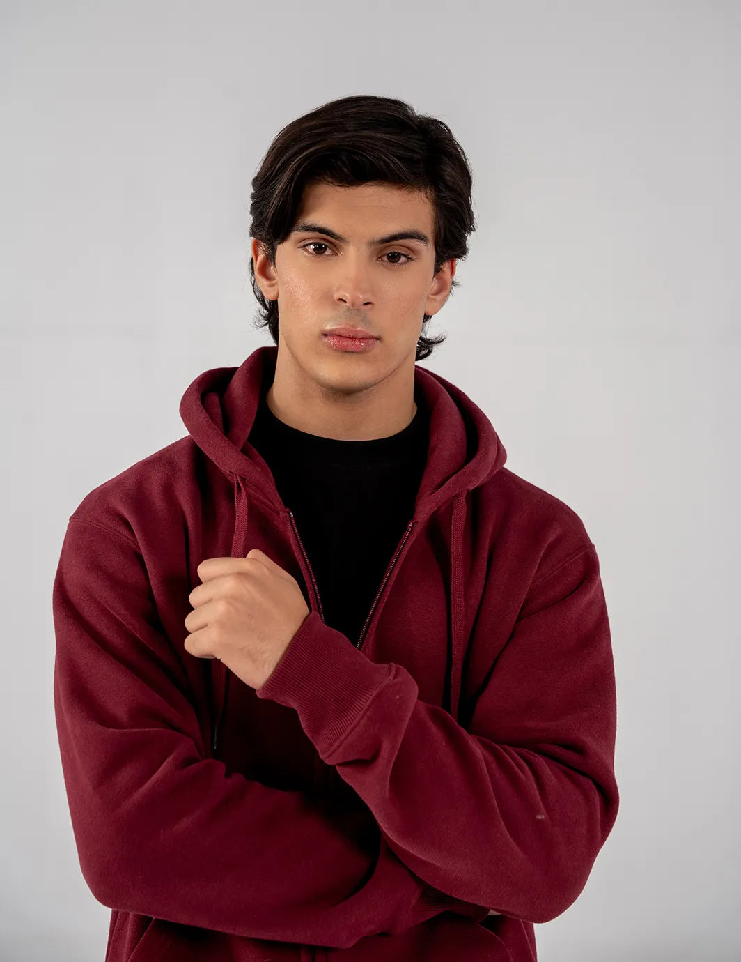 Men's Fleece Zipper Hoodie (Burgundy)