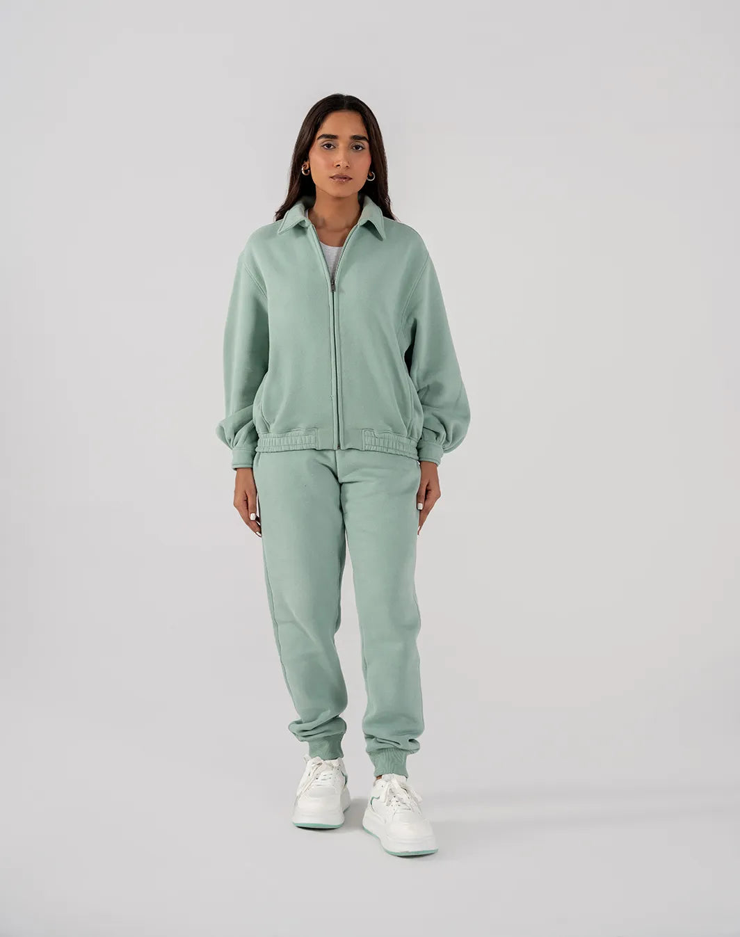 Ladies Collar Zip Jacket (Light Teal)