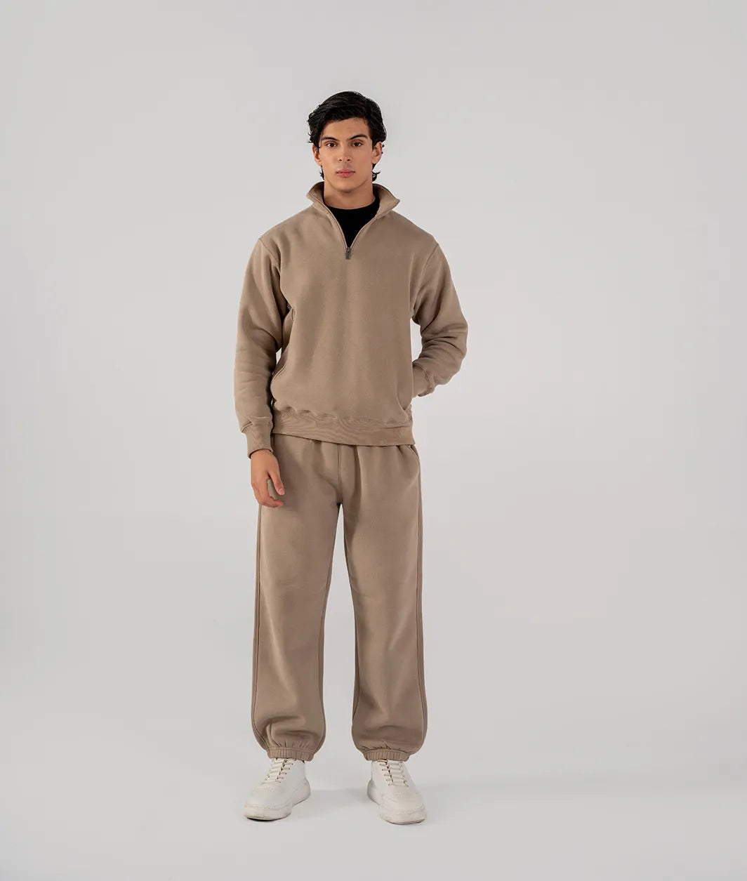 Men's Fleece Half Zipper (Taupe Brown)