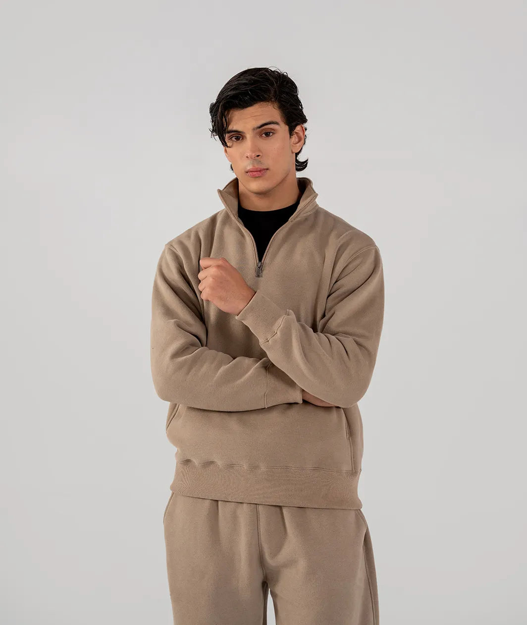 Men's Fleece Half Zipper (Taupe Brown)