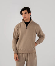 Men's Fleece Half Zipper Taupe Brown