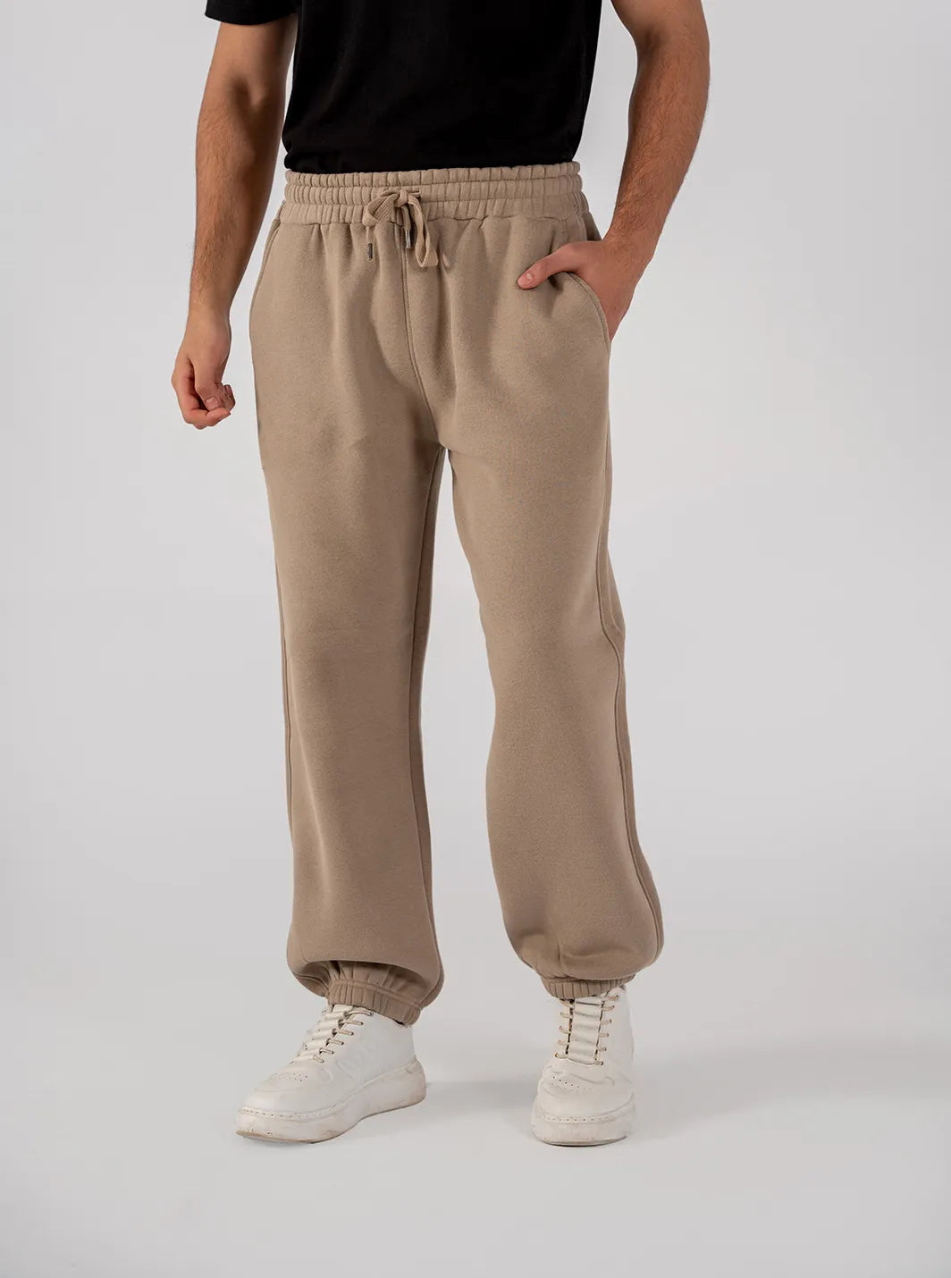 Men's Fleece Elasticated Leg Opening Trousers (Taupe Brown)