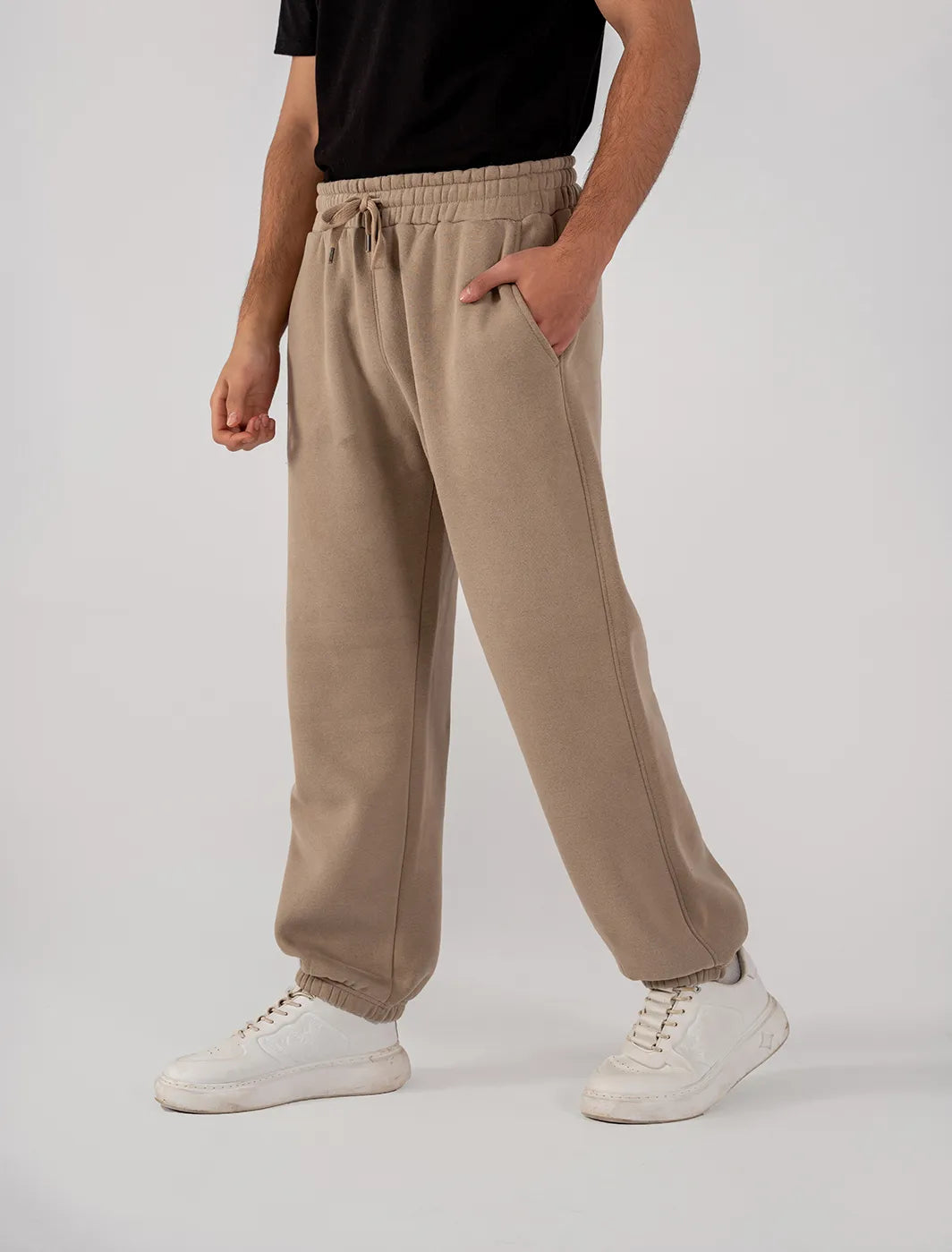 Men's Fleece Elasticated Leg Opening Trousers (Taupe Brown)