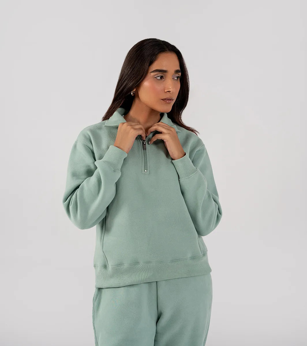 Ladies Fleece Half Zipper (Light Teal)