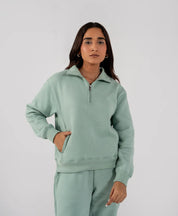 Ladies Fleece Half Zipper (Light Teal)