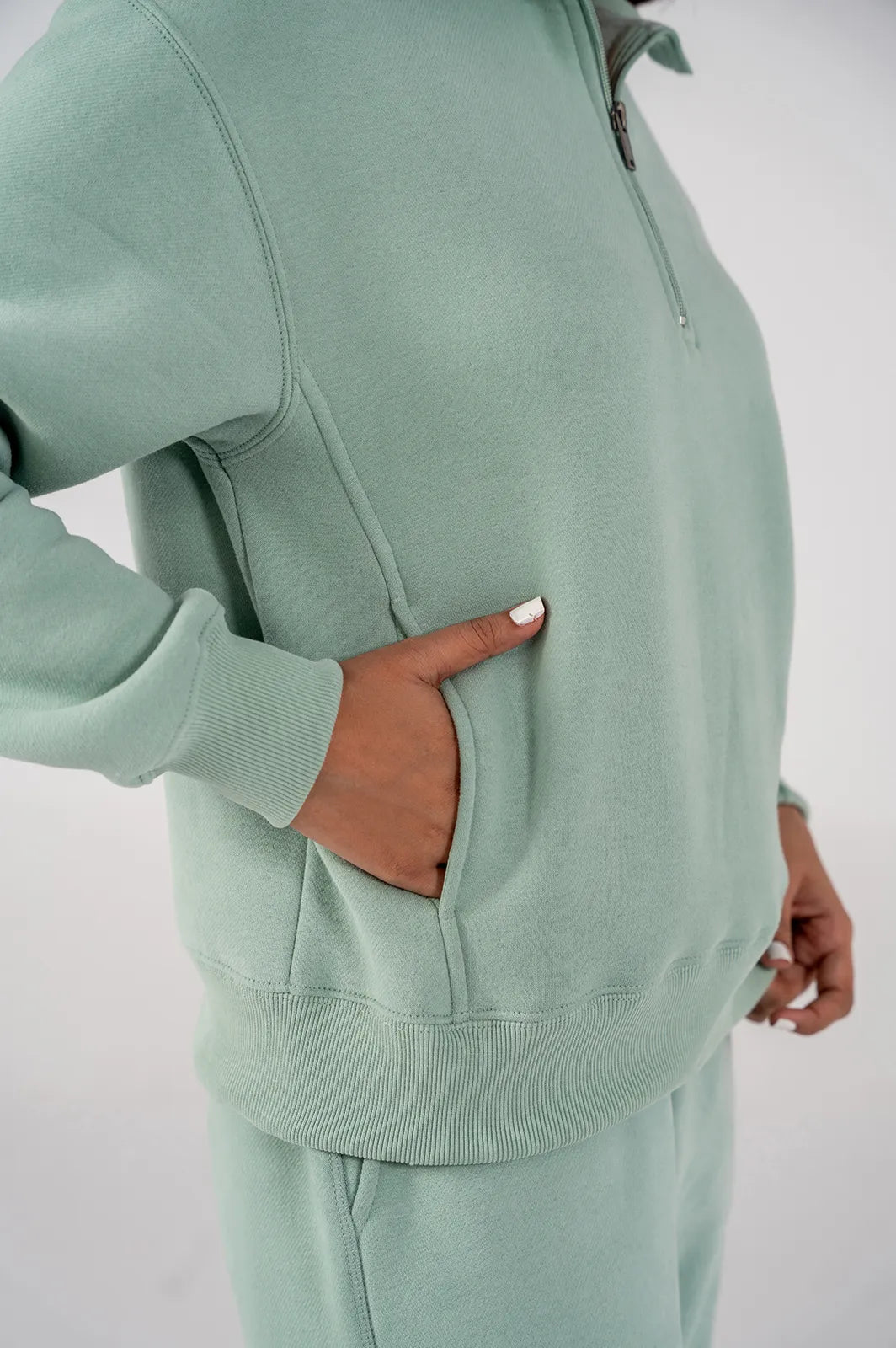 Ladies Fleece Half Zipper (Light Teal)