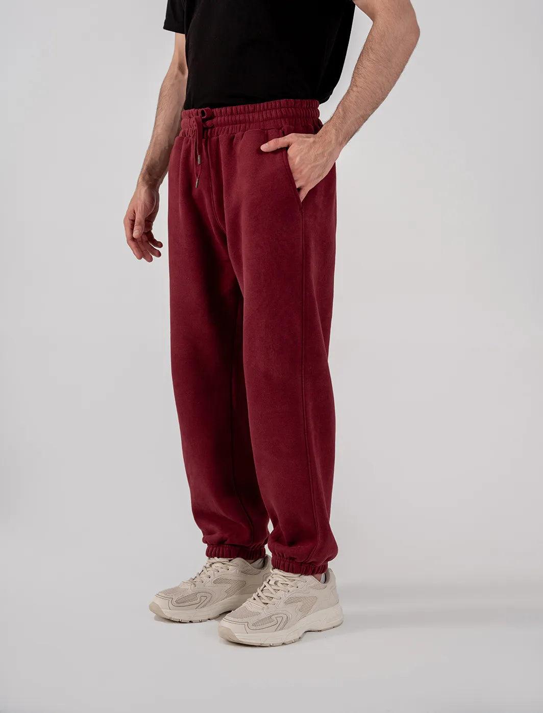 Men's Fleece Elasticated Leg Opening Trousers (Burgundy)