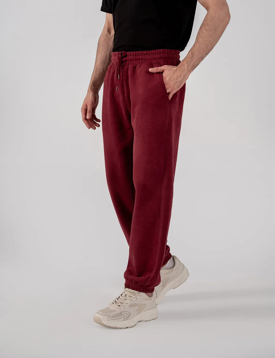 Men's Fleece Elasticated Leg Opening Trousers (Burgundy)
