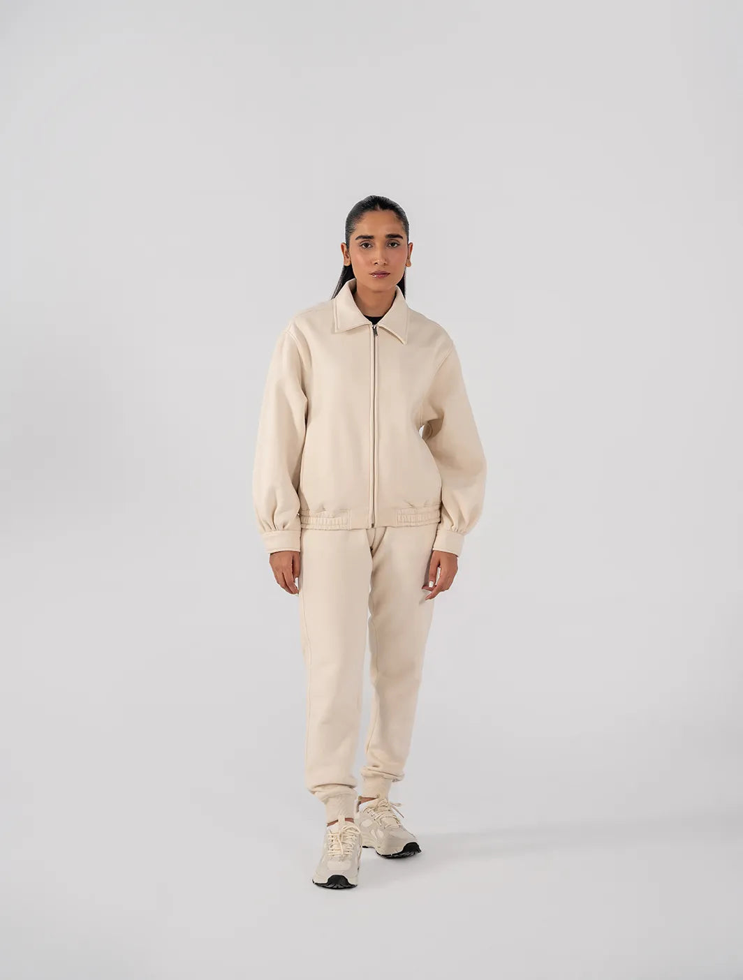 Ladies Collar Zip Jacket (Ivory)