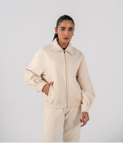 Ladies Collar Zip Jacket Ivory