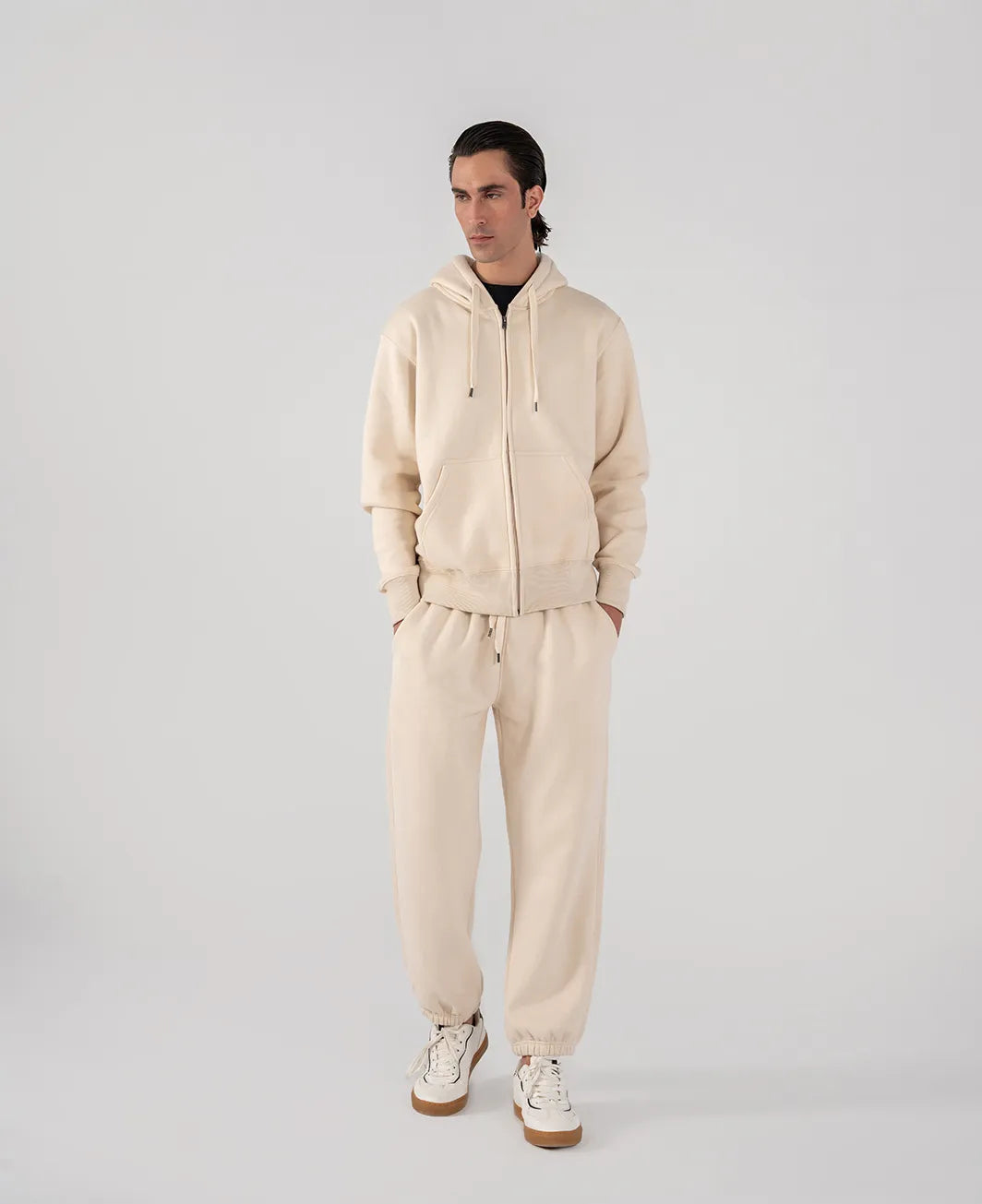Men's Fleece Zipper Hoodie (Ivory)