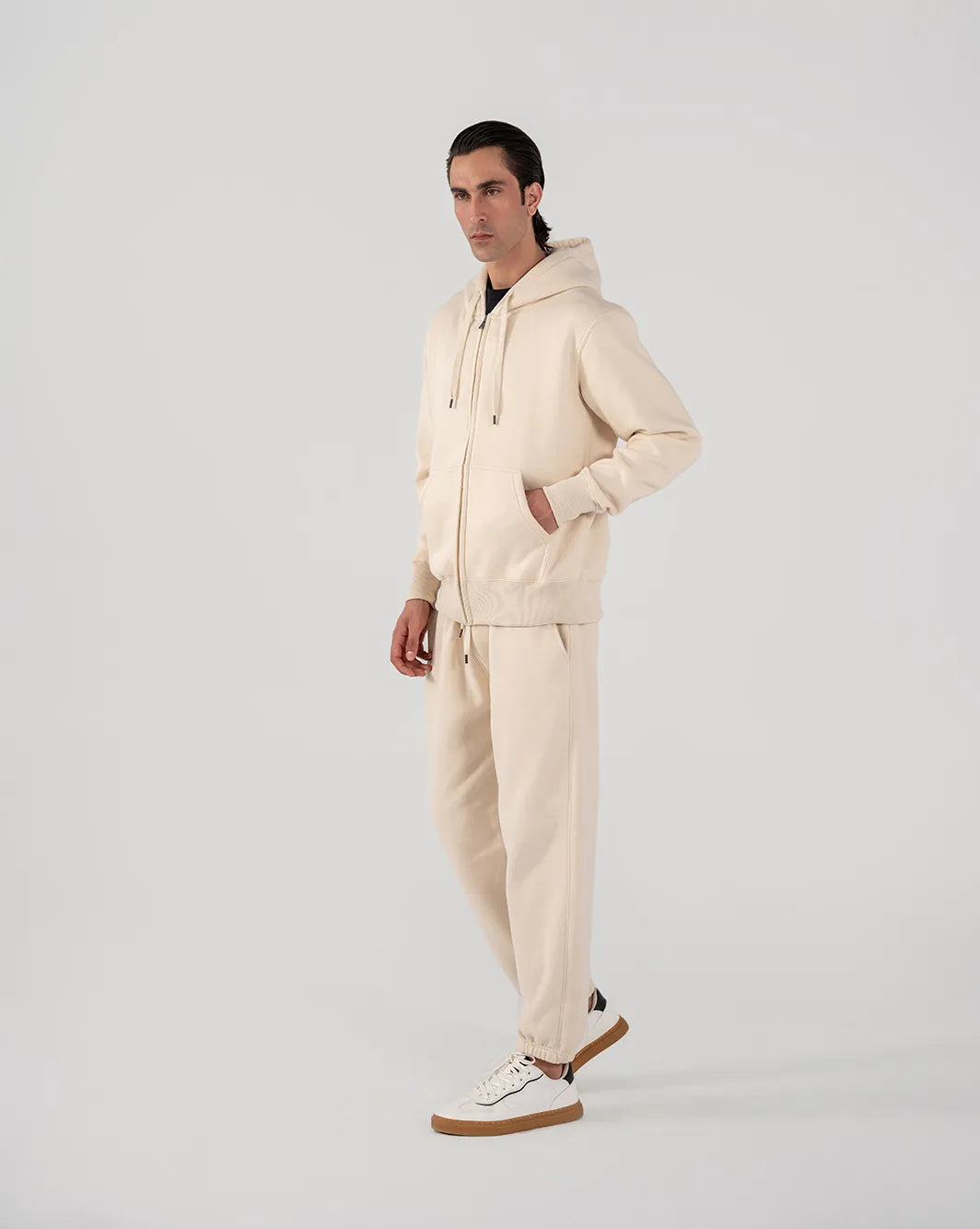 Men's Fleece Zipper Hoodie (Ivory)
