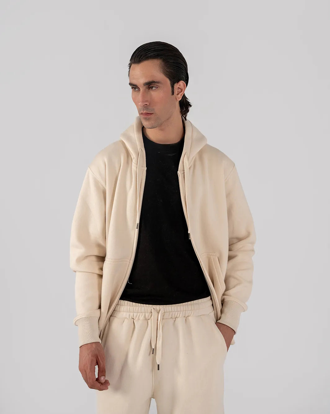 Men's Fleece Zipper Hoodie (Ivory)