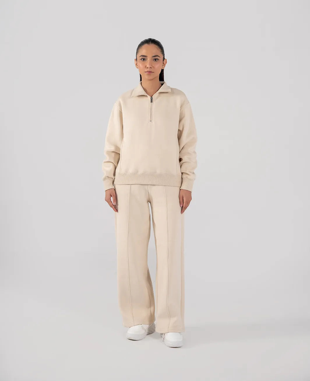 Ladies Fleece Half Zipper (Ivory)