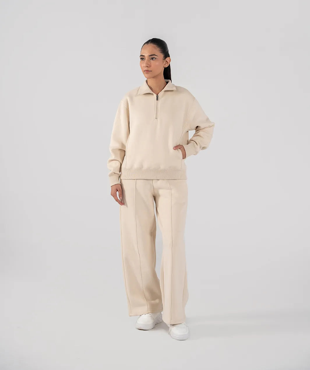 Ladies Fleece Half Zipper (Ivory)