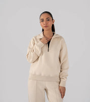 Ladies Fleece Half Zipper Ivory
