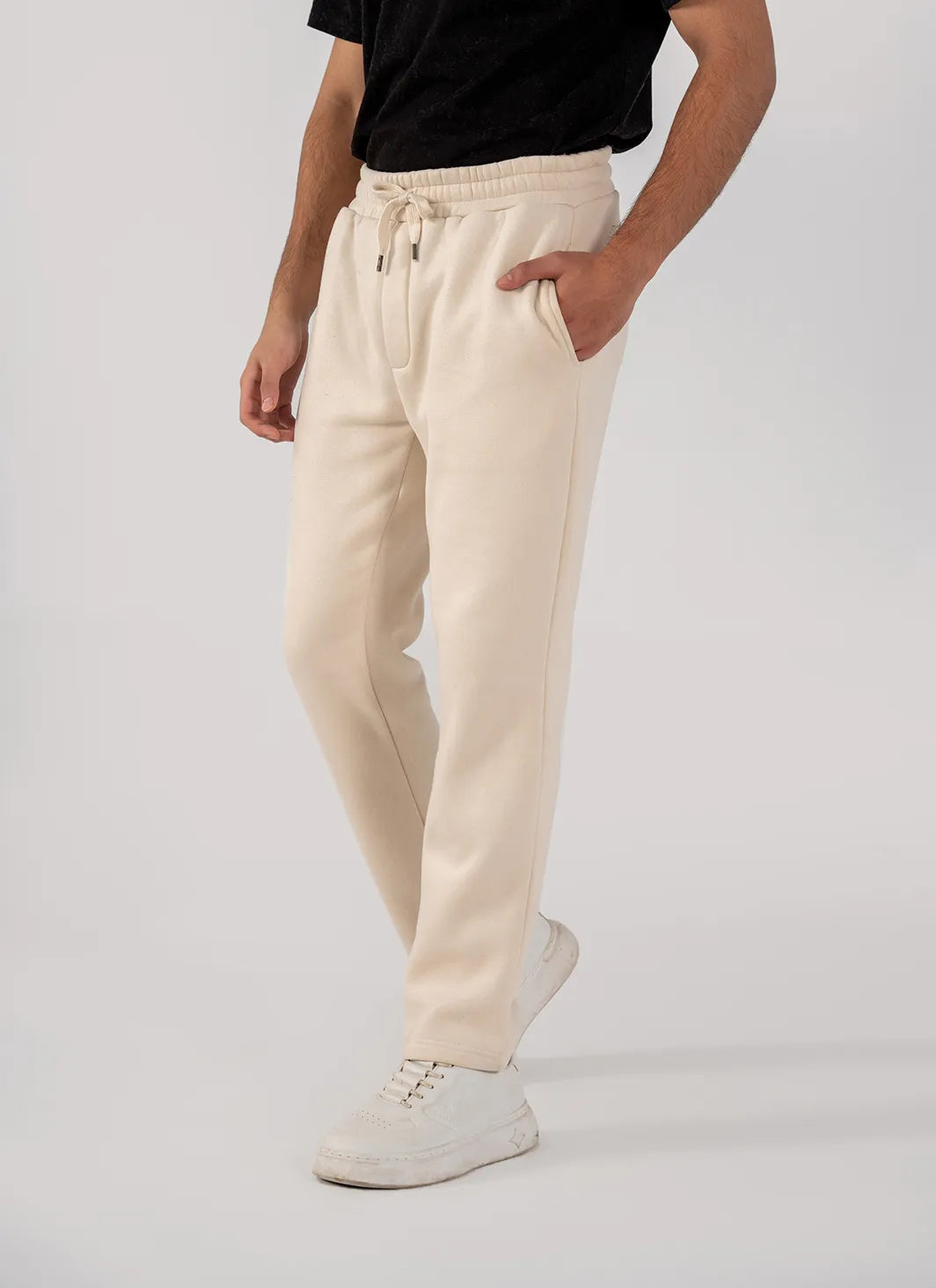 Men's Fleece Straight Cut Trousers (Ivory)