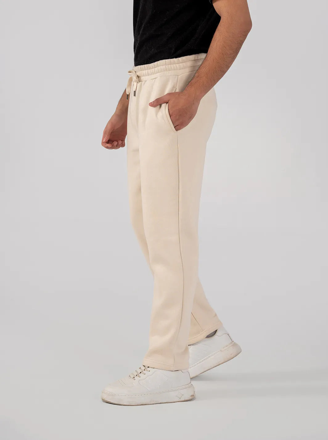 Men's Fleece Straight Cut Trousers (Ivory)