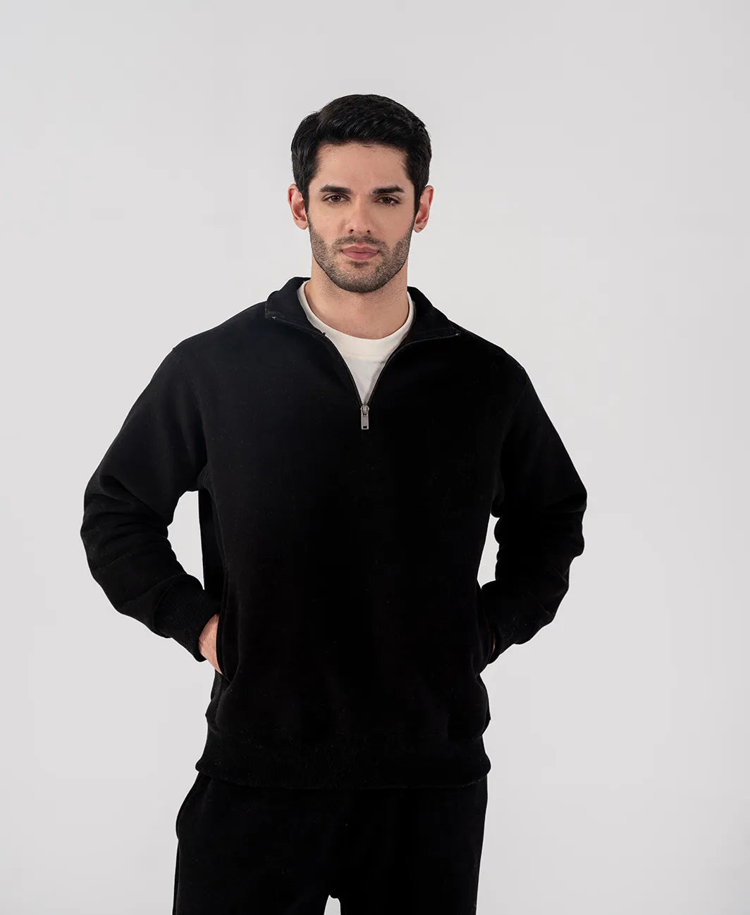 Men's Fleece Half Zipper (Black)