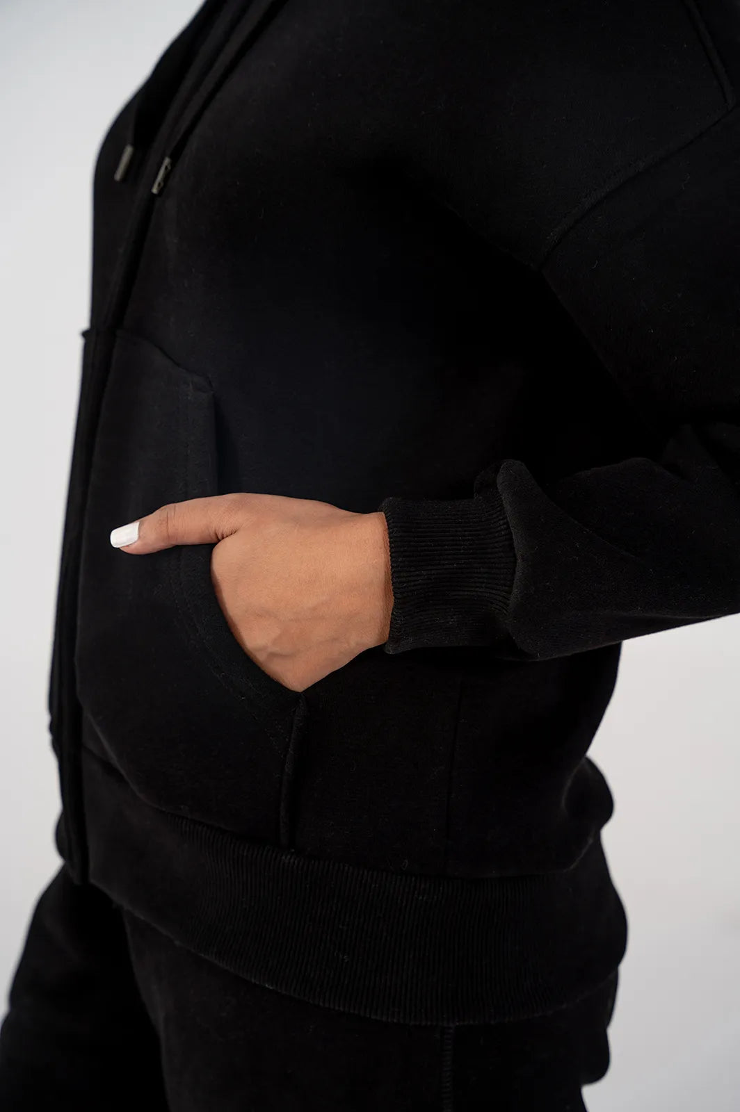 Ladies Fleece Zipper Hoodie (Black)