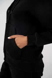 Ladies Fleece Zipper Hoodie (Black)