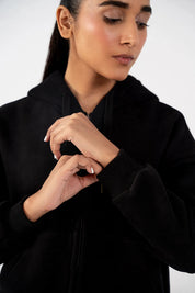 Ladies Fleece Zipper Hoodie (Black)