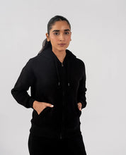 Ladies Fleece Zipper Hoodie (Black)