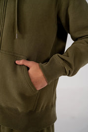 Men's Fleece Zipper Hoodie (Olive Green)