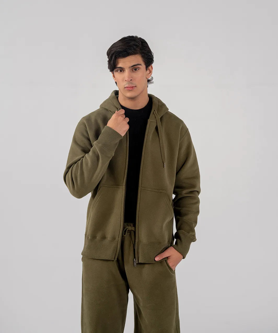 Men's Fleece Zipper Hoodie (Olive Green)