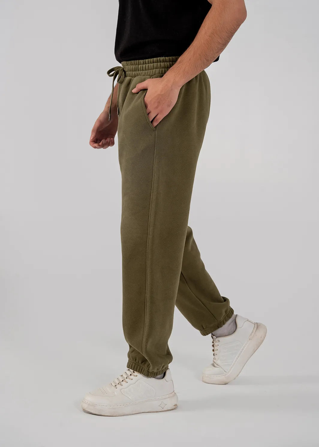 Men's Fleece Elasticated Leg Opening Trousers (Olive Green)