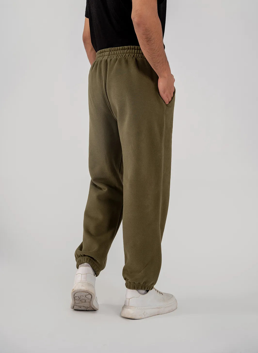 Men's Fleece Elasticated Leg Opening Trousers (Olive Green)