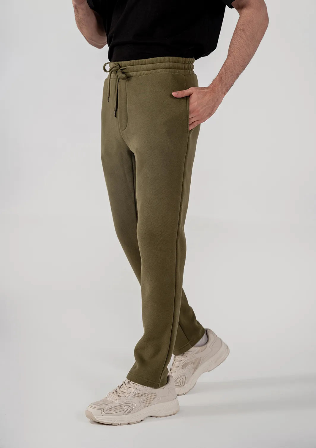 Men's Fleece Straight Cut Trousers (Olive Green)