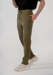 Men's Fleece Straight Cut Trousers (Olive Green)