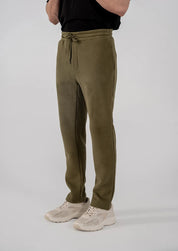 Men's Fleece Straight Cut Trousers (Olive Green)