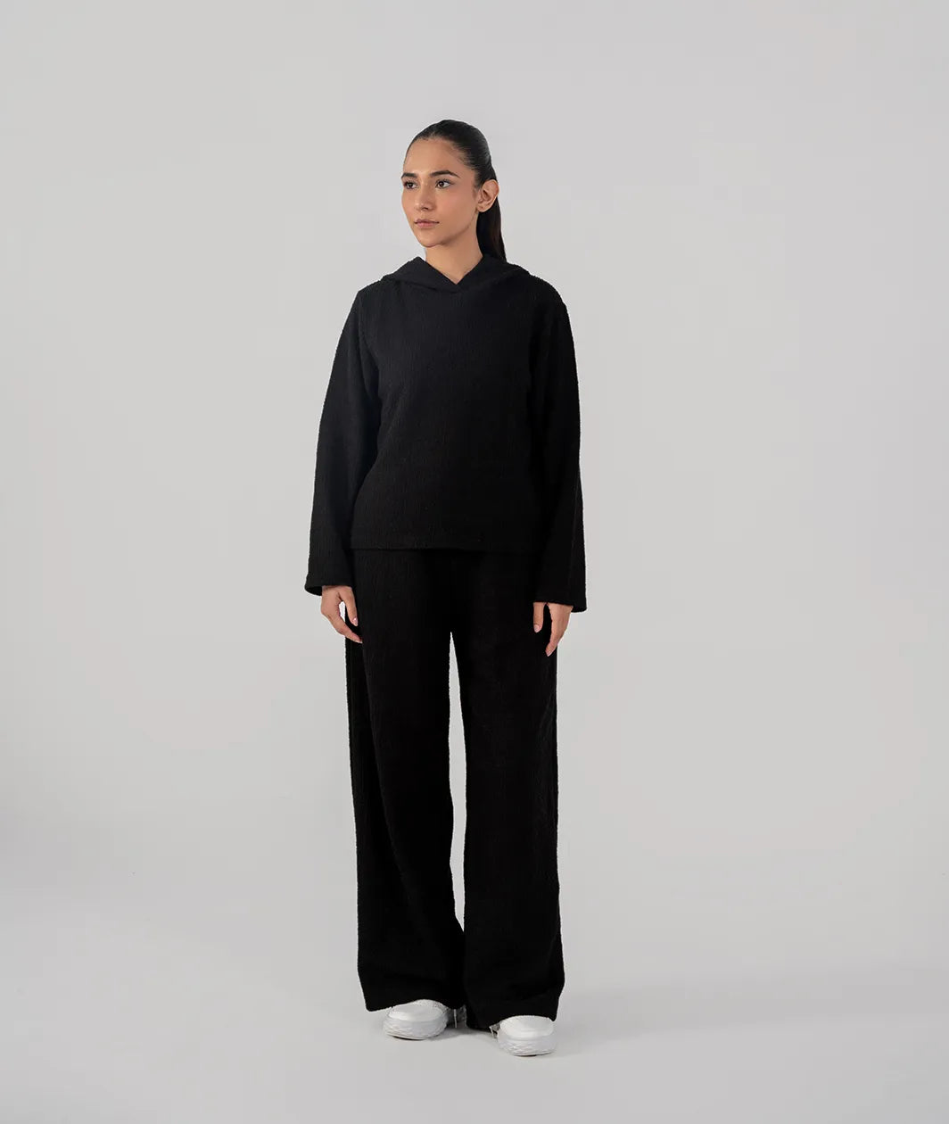 Ladies Slub Terry Hooded Sweatshirt Black