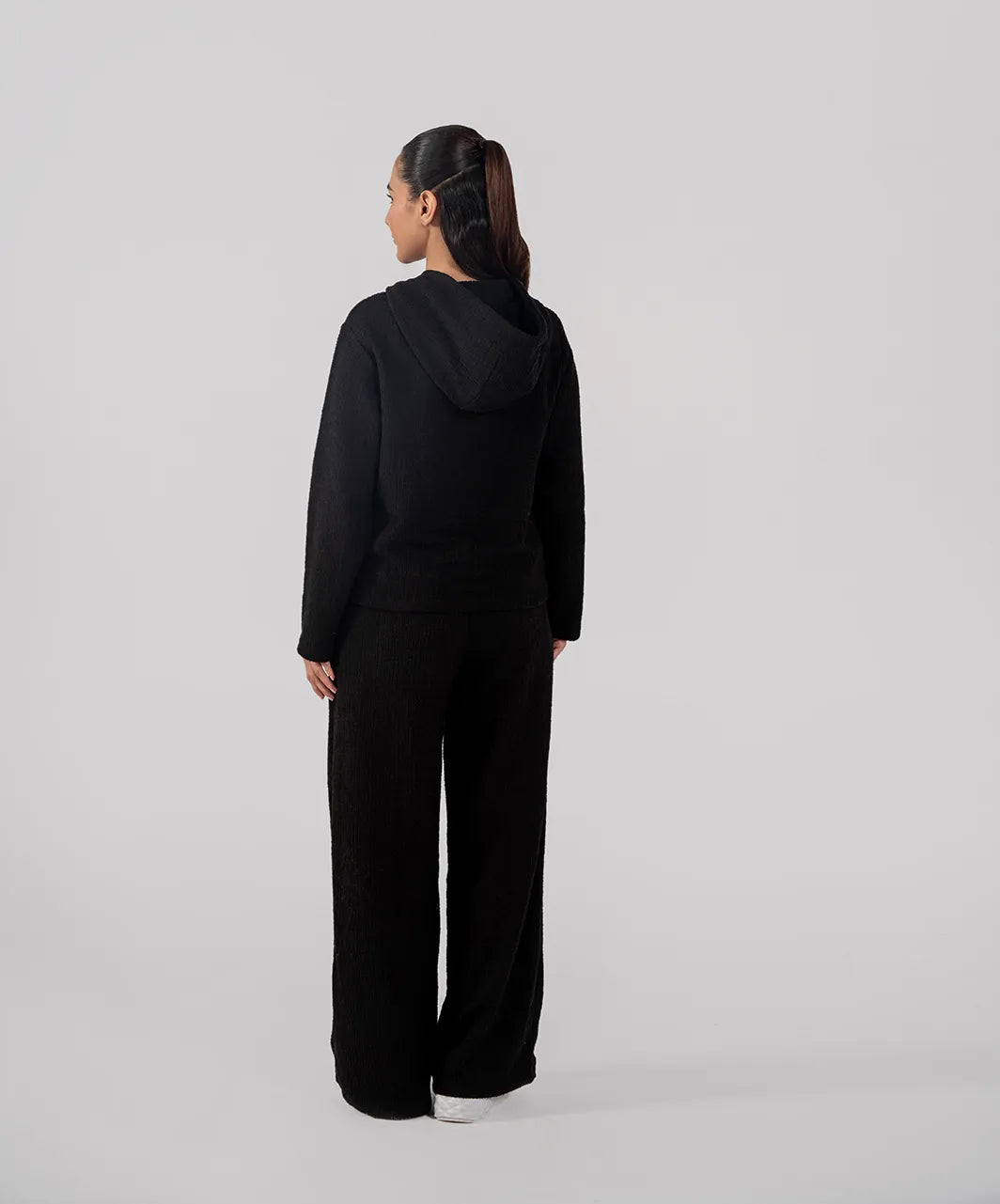Ladies Slub Terry Hooded Sweatshirt & Trouser (Black)