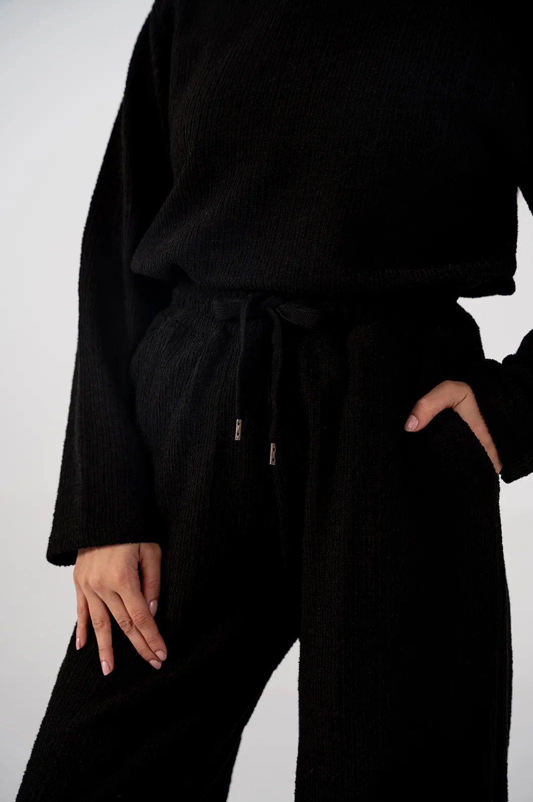 Ladies Slub Terry Hooded Sweatshirt & Trouser (Black)