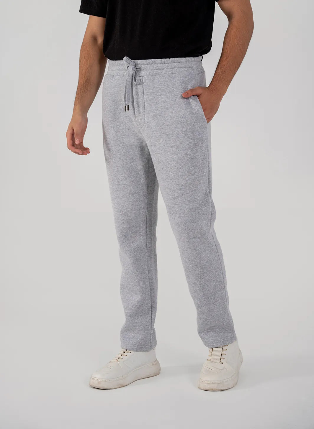 Men's Fleece Straight Cut Trousers (Grey Melange)