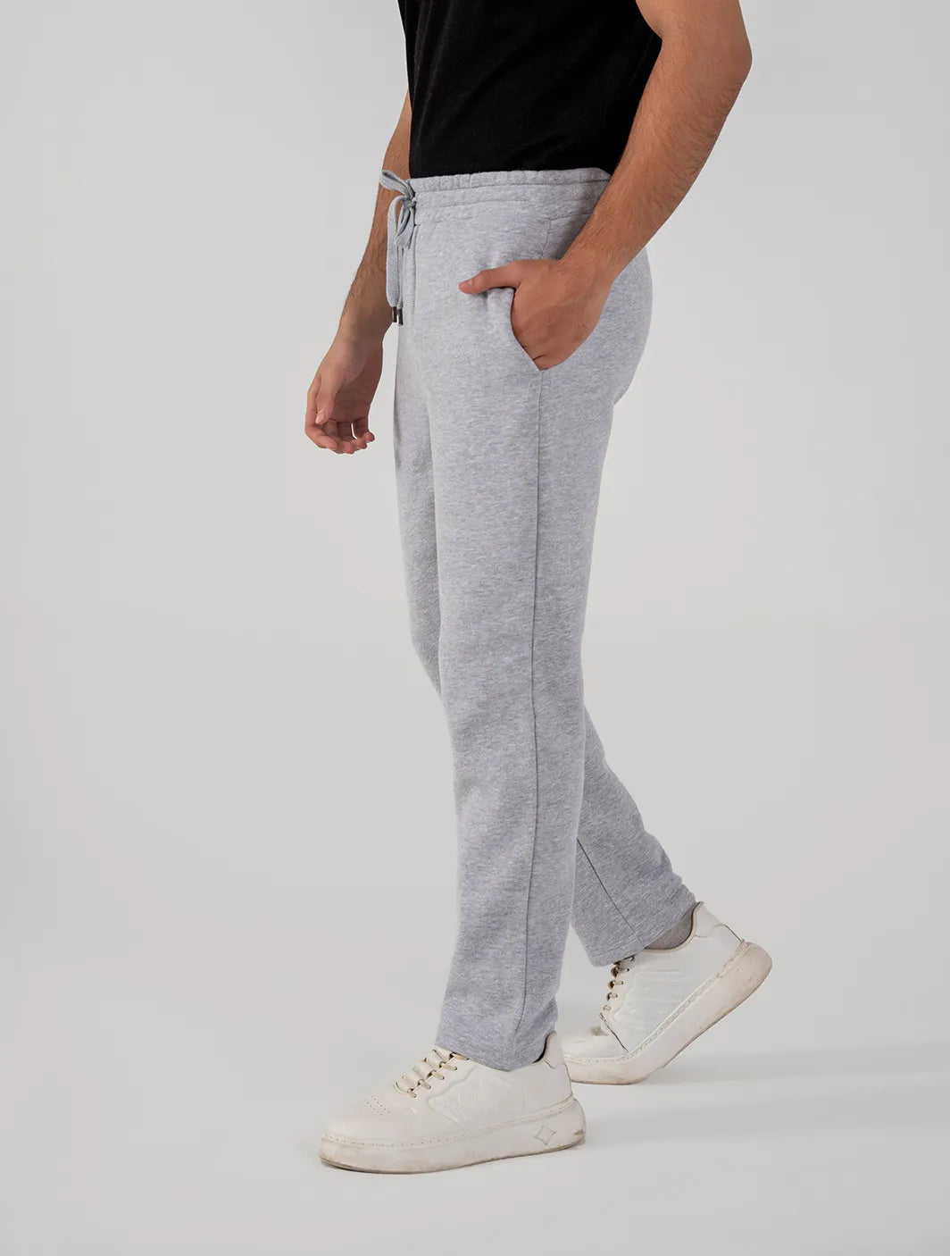 Men's Fleece Straight Cut Trousers (Grey Melange)