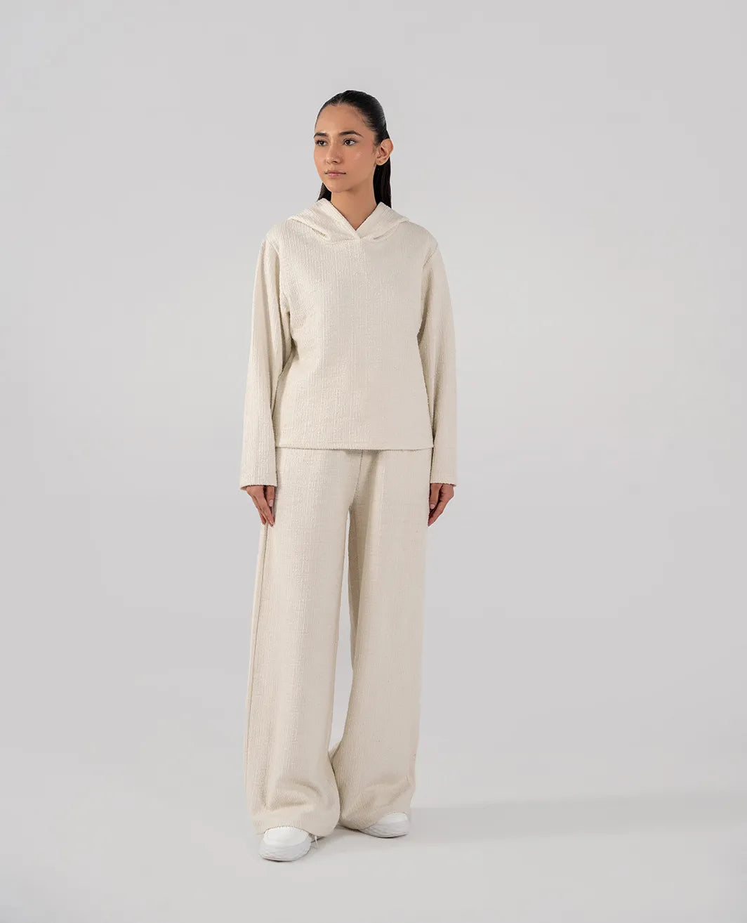 Ladies Slub Hooded Sweatshirt Off White