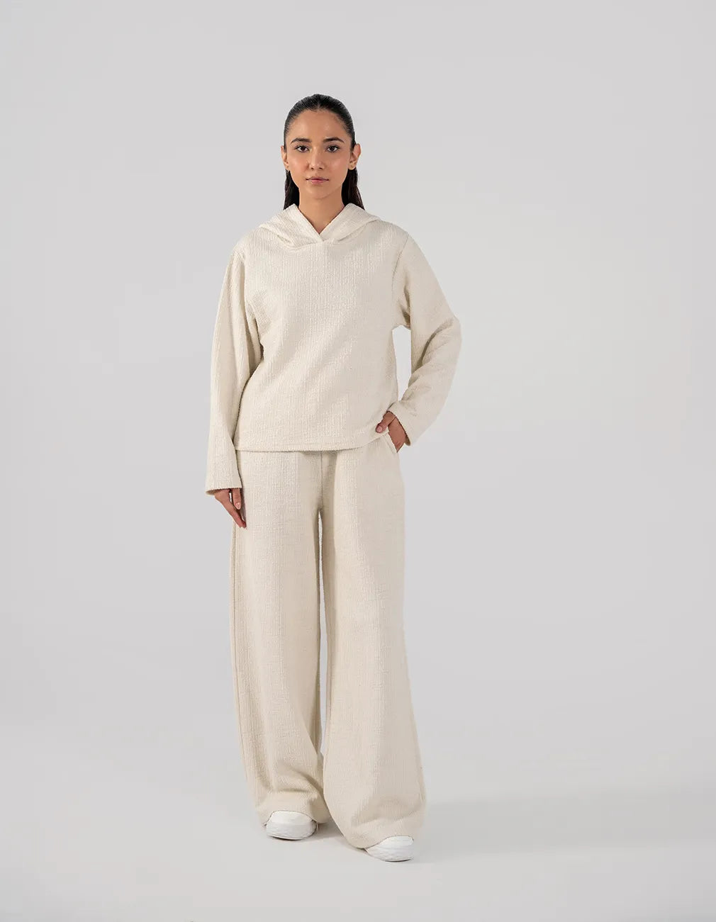 Ladies Slub Terry Hooded Sweatshirt & Trouser (Ivory)